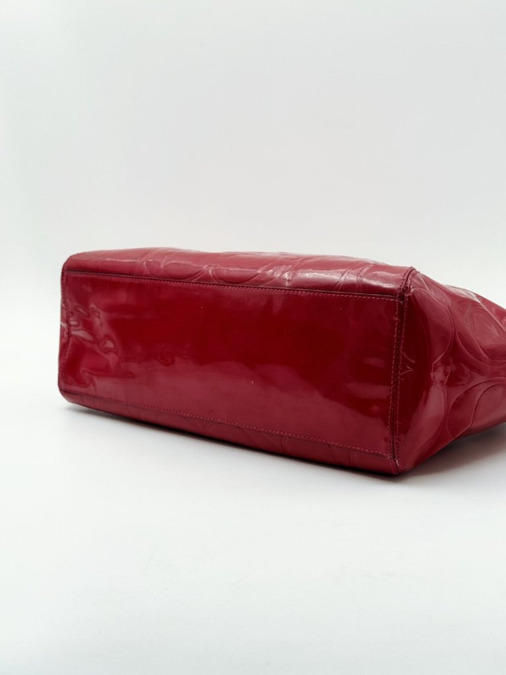 Coach Signature Patent Leather Red Tote Shoulder Bag Large w/ Long Strap - Picture 8 of 12